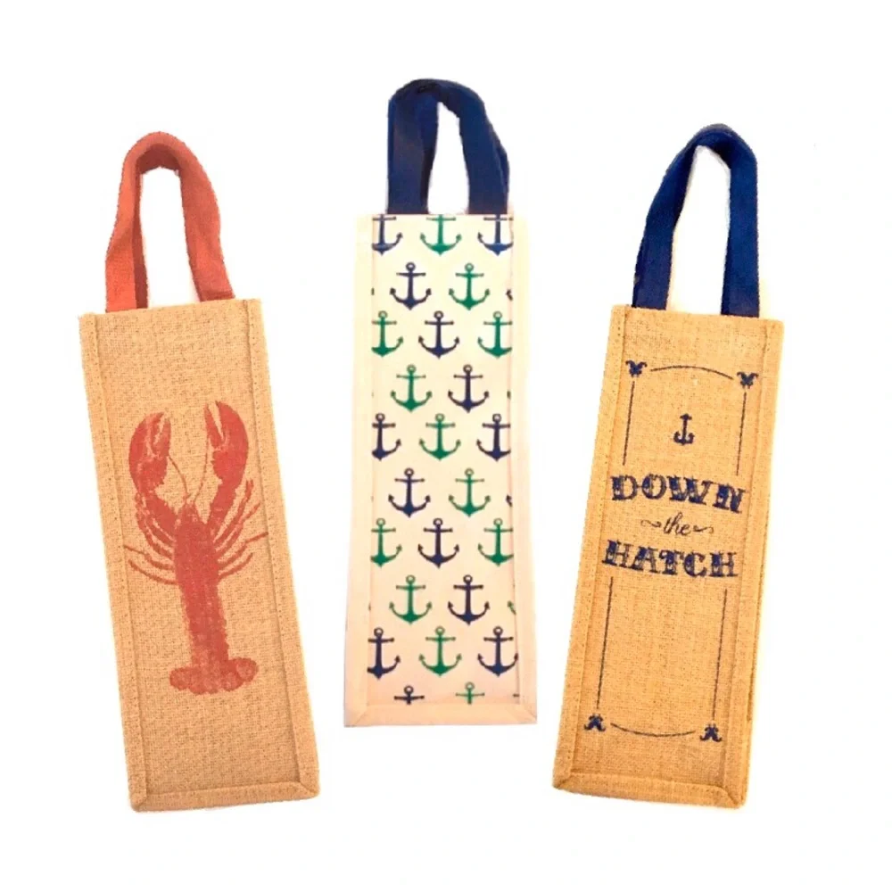 NWT Trio of Reusable Wine Bags in Jute & Cotton
